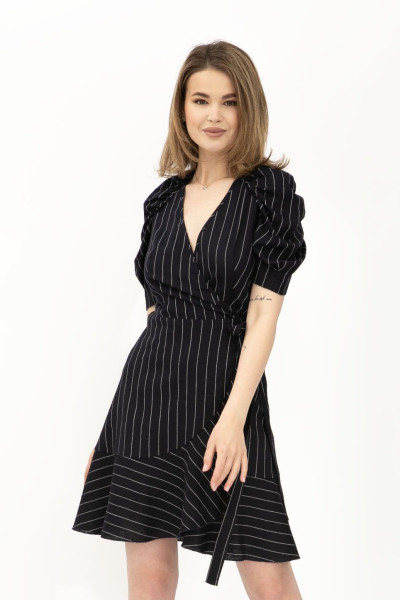 Лляна сукня міні на запах синя Данді 01 Лляна сукня міні на запах синя Данді 01