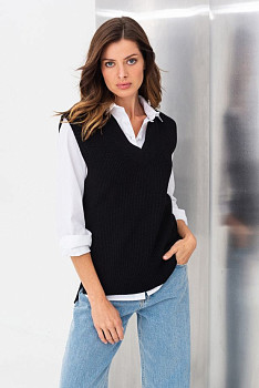Чорний в'язаний жилет з V-подібним вирізом горловини 24202601