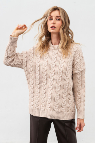 В'язаний подовжений джемпер оверсайз молочного кольору 4590/2024