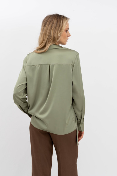 Класична блуза з коміром та довгим рукавом оливкового кольору Телета 07
