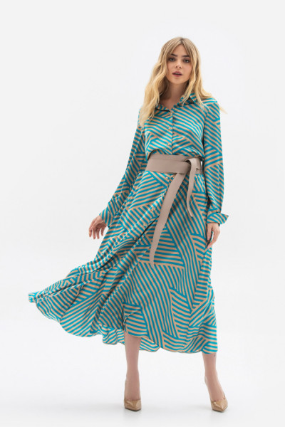 Сукня міді напівприлеглого силуету з шовку бірюзового кольору Галена 01 Сукня міді напівприлеглого силуету з шовку бірюзового кольору Галена 01