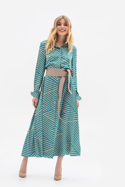 Сукня міді напівприлеглого силуету з шовку бірюзового кольору Галена 01 Сукня міді напівприлеглого силуету з шовку бірюзового кольору Галена 01