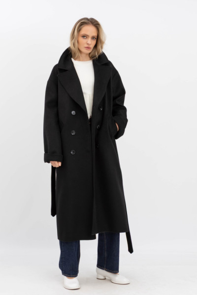Класичне двобортне пальто чорного кольору 770/2025