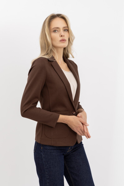 Однобортний коричневий жакет з трикотажу Сноу 181