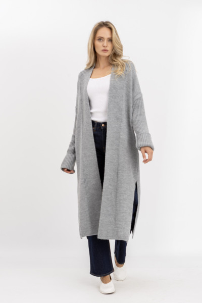 Довгий в'язаний кардиган сірого кольору 925730