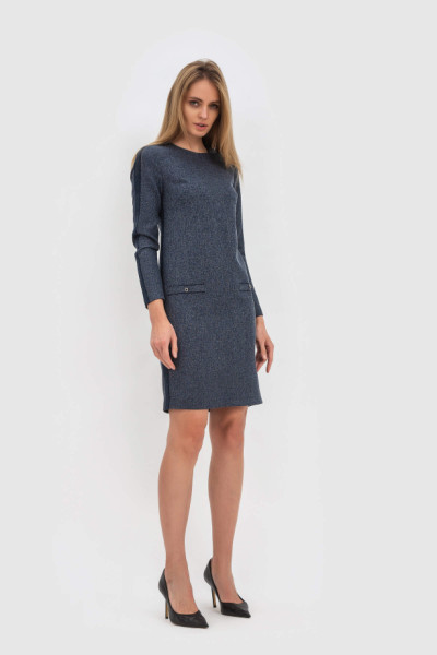 Сукня прямого силуету з довгим рукавом синя Галєот Сукня прямого силуету з довгим рукавом синя Галєот
