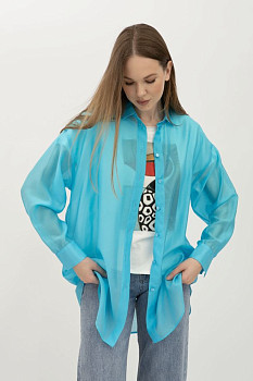 Подовжена напівпрозора блуза блакитна  в стилі оверсайз Леора 01