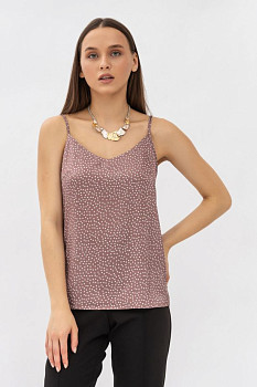 Майка на бретелях коричнева з принтом в горошок Граян 02