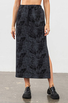 Спідниця трикотажна сірого кольору довжини міді з розрізом Жалін 01