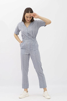 Літній комбінезон з льону зі смугастим принтом та довгою штаниною для жінок Ніхоль 01