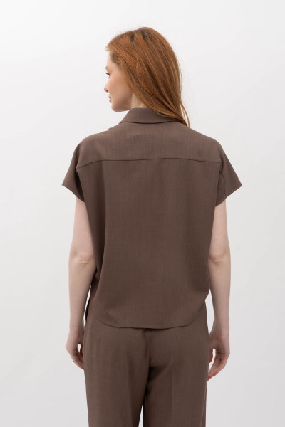 Лляна блуза з мереживом коричневого кольору Неля