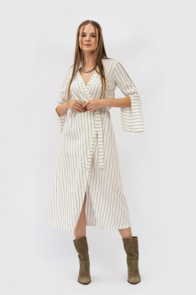 Мідісукня в смужку з льону на запах Мерхер Мідісукня в смужку з льону на запах Мерхер