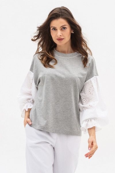 Світшот сірого кольору з оригінальними рукавами з прошви Рінері