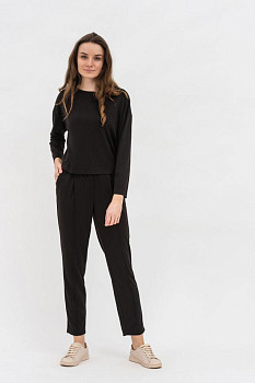 Трикотажний костюм чорний  світшот та укорочені брюки Імара Трикотажний костюм чорний  світшот та укорочені брюки Імара