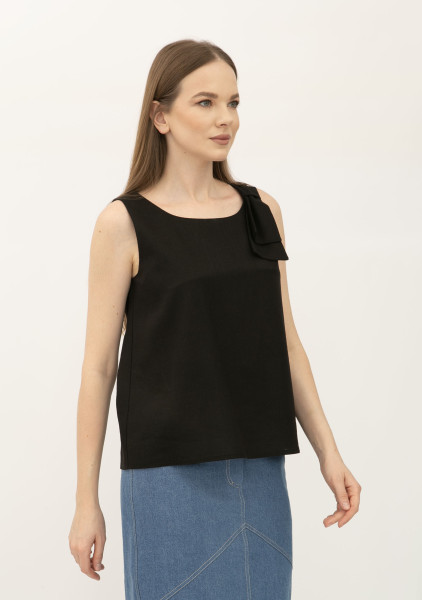 Блуза жіноча лляна чорна без рукав Пулін 1