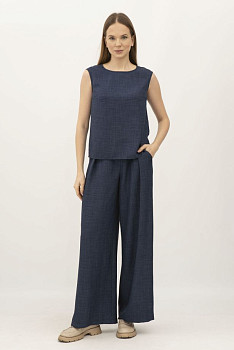 Лляний синій костюм блуза та брюки Блекі