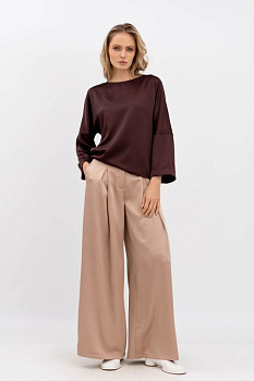 Шовкові брюки палаццо бежевого кольору Бланш 01