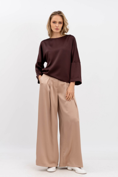 Шовкові брюки палаццо бежевого кольору Бланш 01