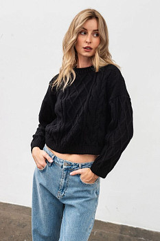 Чорний вкорочений джемпер з вмістом вовни 4548/2024