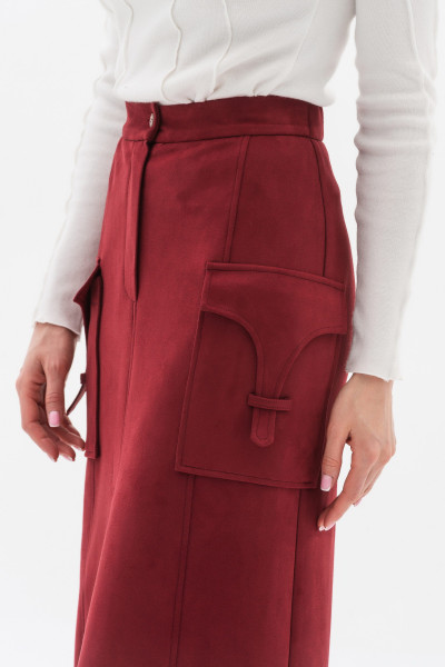 Спідниця міді з еко-замші бордового кольору Лівері 02