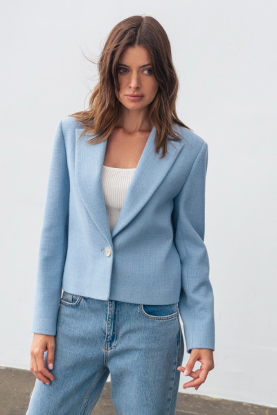 Жакет однобортний блакитного кольору вкорочений Оріел