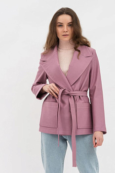 Жіночий жакет прямого силуету з поясом бузкового кольору Ансон