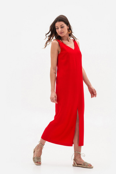 Лляний сарафан довжини міді червоного кольору Фарлі 06 Лляний сарафан довжини міді червоного кольору Фарлі 06