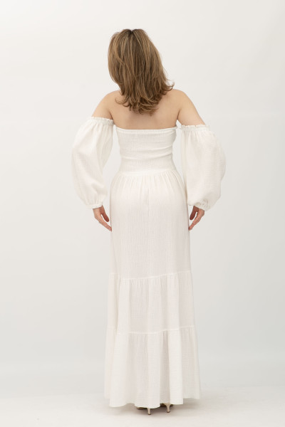 Сукня максі в молочна з корсетною частиною з нитки-резинки Тобі Сукня максі в молочна з корсетною частиною з нитки-резинки Тобі