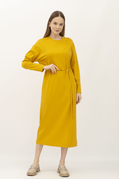 Трикотажна оверсайз сукня гірчичного кольору довжиною за коліно Міото 1 Трикотажна оверсайз сукня гірчичного кольору довжиною за коліно Міото 1