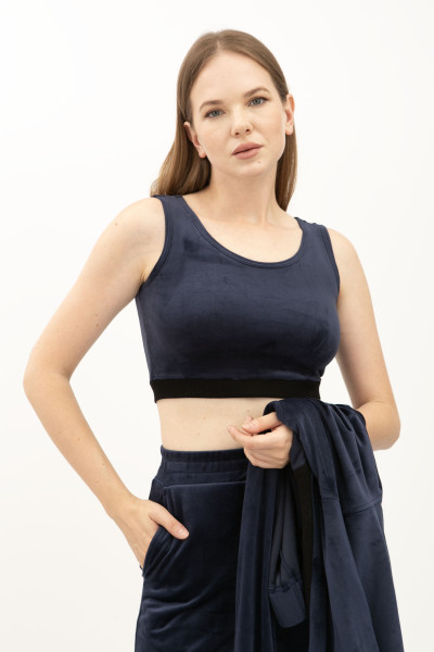 Костюм-трійка із велюру синього кольору Лєція 02