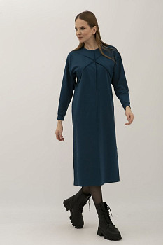 Трикотажна оверсайз сукня синього кольору довжиною за коліно Міото 04 Трикотажна оверсайз сукня синього кольору довжиною за коліно Міото 04