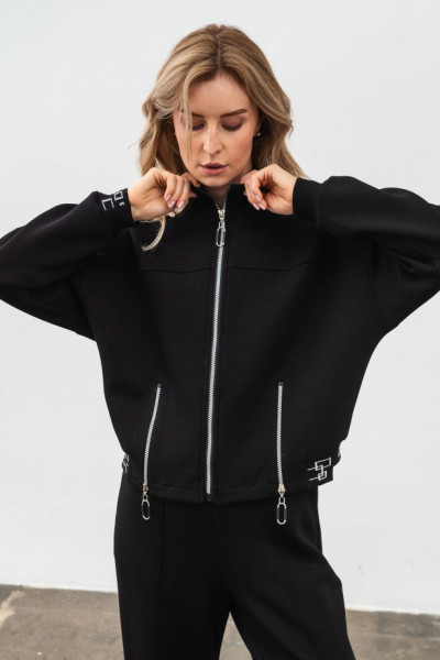 Куртка-бомбер з трикотажу вільного силуету чорного  кольору Нембус 04