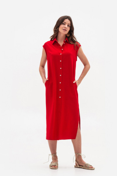 Сукня з льону довжини міді червоного кольору Оріса Сукня з льону довжини міді червоного кольору Оріса
