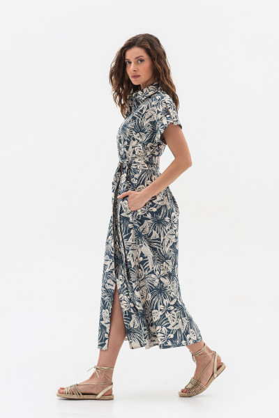 Лляна сукня довжини міді синього кольору Ексанта 01 Лляна сукня довжини міді синього кольору Ексанта 01