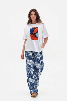 Лляні брюки прямого силуету синього кольору Астарія