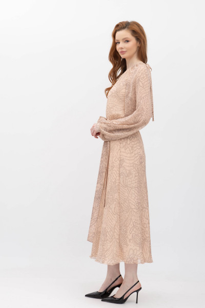 Шифонова сукня міді бежевого кольору Дорота 01