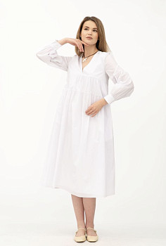Довга жіноча сукня з довгим рукавом з білого попліну Амея Довга жіноча сукня з довгим рукавом з білого попліну Амея