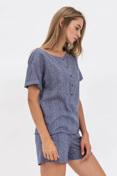 Жіноча блуза з коротким рукавом на гудзиках із льону з смужкою Луїдж