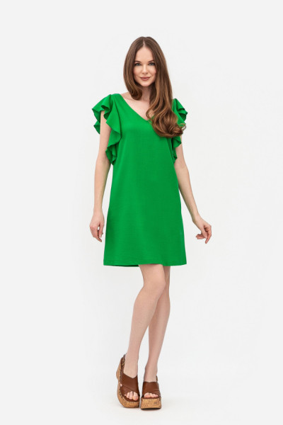Лляна мінісукня вільного силуету зеленого кольору Ворета 01 Лляна мінісукня вільного силуету зеленого кольору Ворета 01